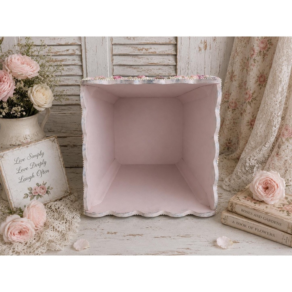 Rachel Ashwell Inspired Shabby Chic Rose Cottagecore Pink Patchwork Wastebasket - Picture 6 of 13
